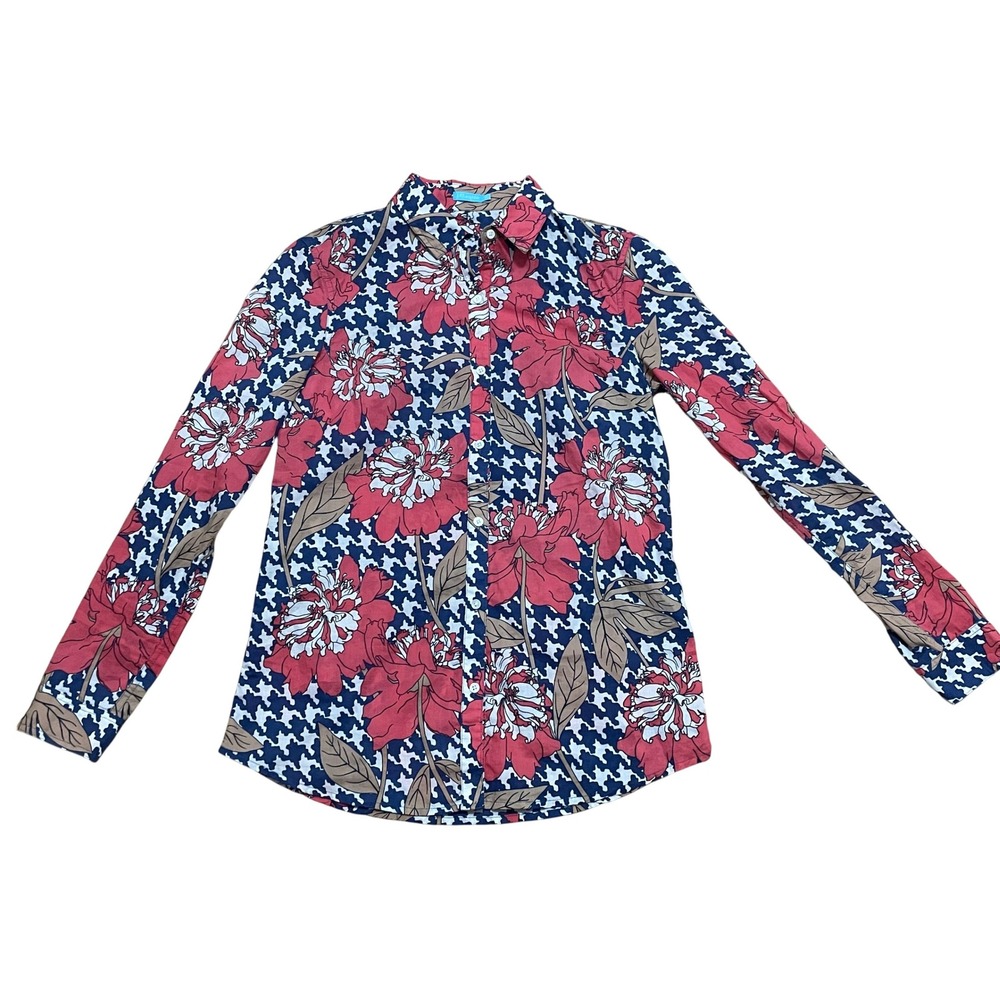 J.McLaughlin‎ Women's XS Floral Button Down Houndstooth Long Sleeve Multicolor